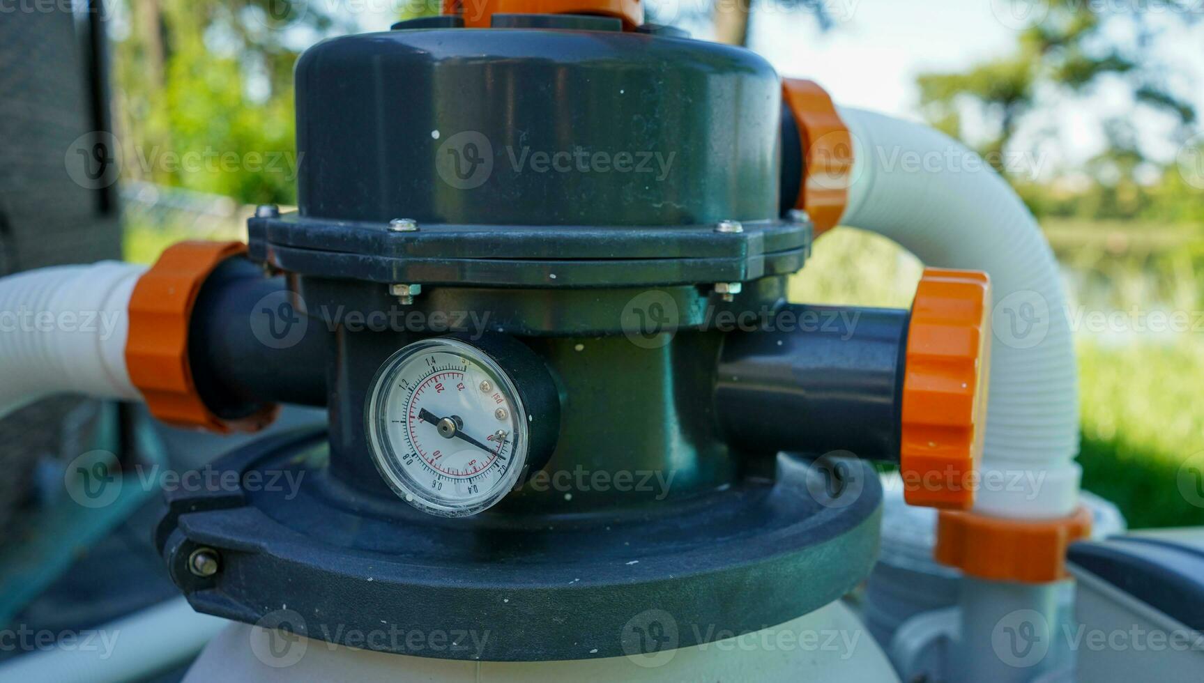 Waterpool pump for clearing water. Pool pump with perssure measurement. photo