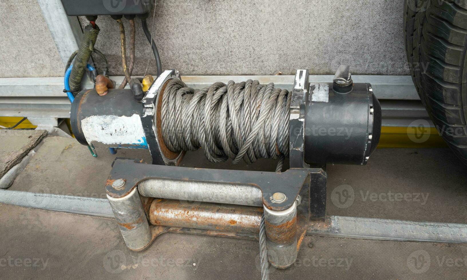 Electric winch on roadside assistance's car. photo