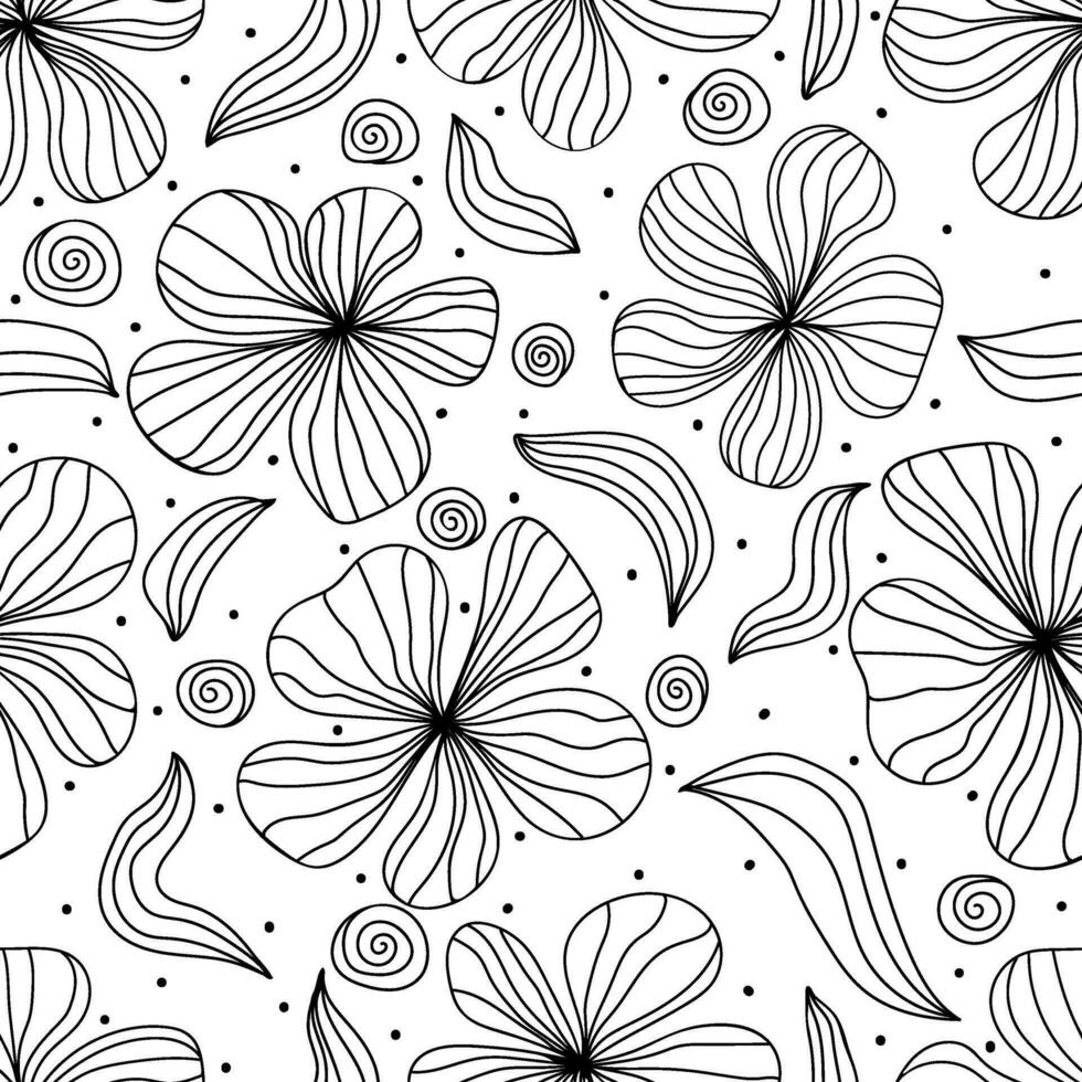 sin costura modelo con monocromo mano dibujado contorno flores de moda botánico floral impresión para tela, textiles, envase papel vector