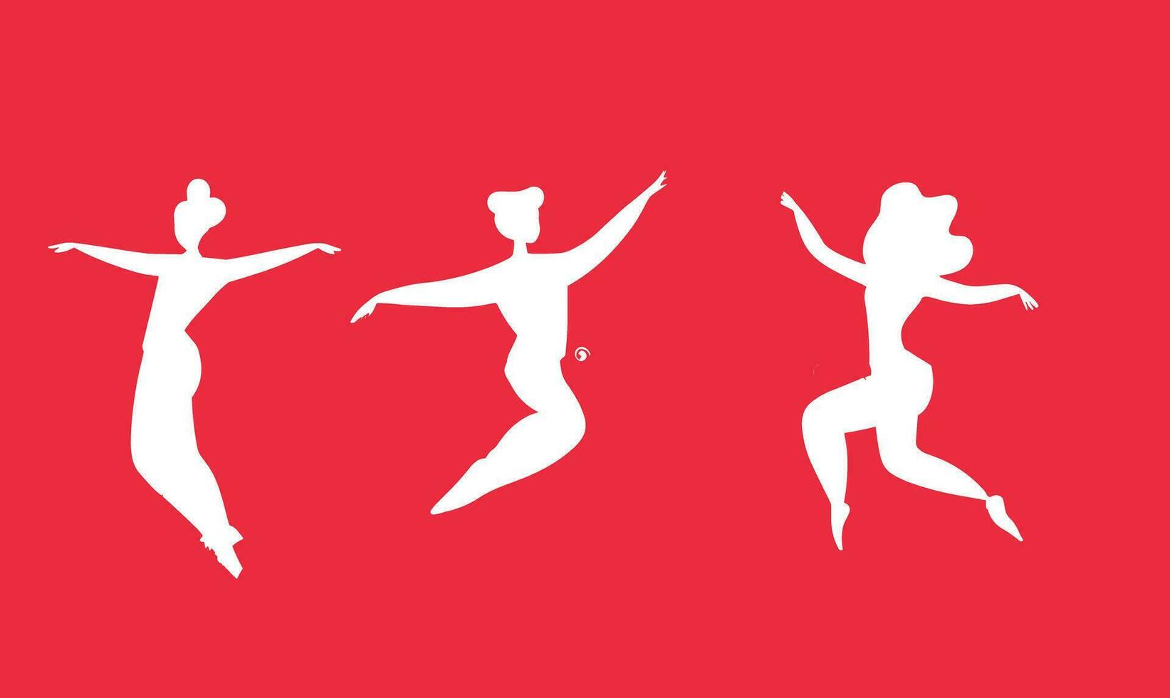 Dancing girls shape or Silhouette. young happy dancers shape isolated on a red background. Smiling young women enjoy a dance party. Flat style. Vector illustration