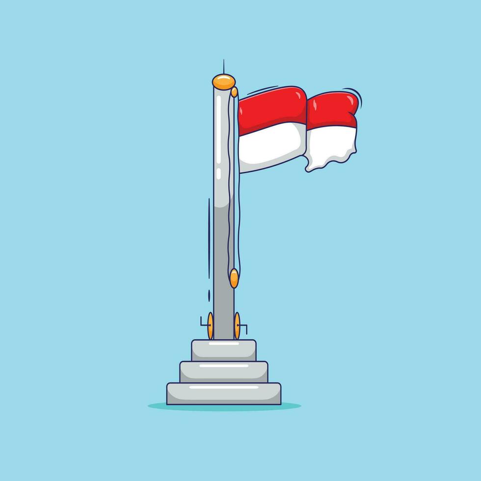 Vector illustration of flagpole and indonesian flag