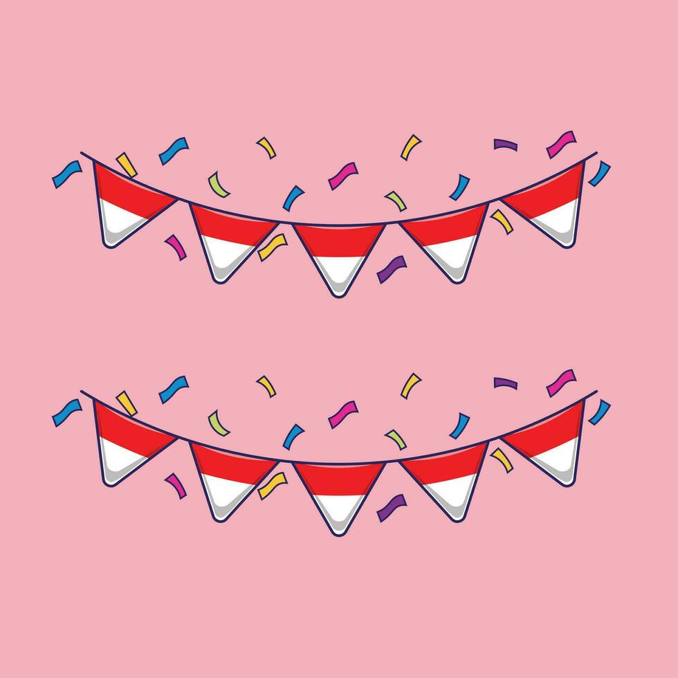 Flat design vector illustrations of indonesian flag with some decoration