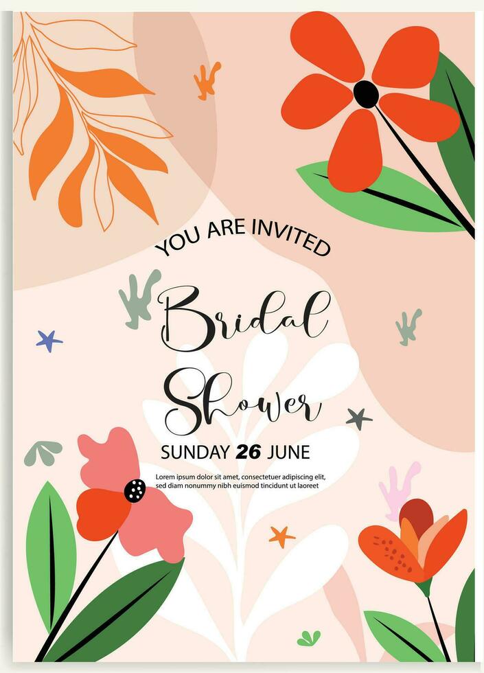Floral wedding cards, invitation template leaves, and flowers vector