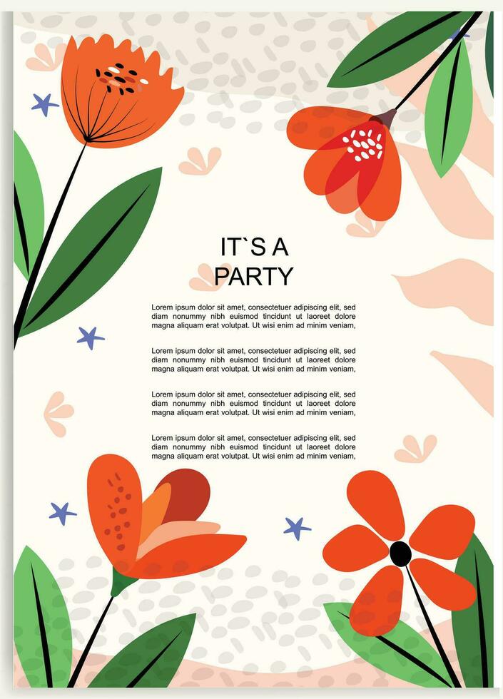 Floral wedding cards, invitation template leaves, and flowers vector