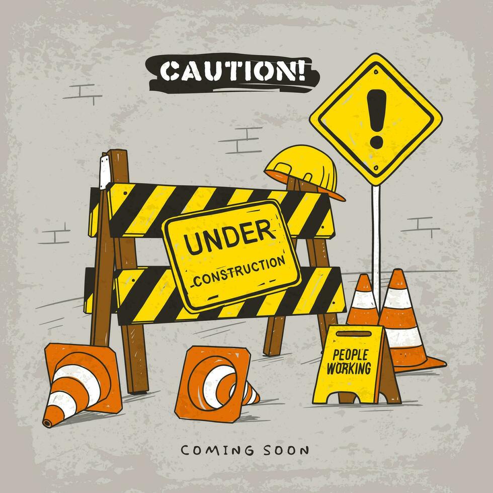 Hand drawn under construction sign vector illustration
