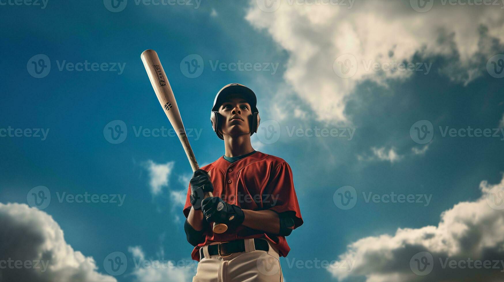 Generative AI, Professional baseball player holding bat on sport stadium photo