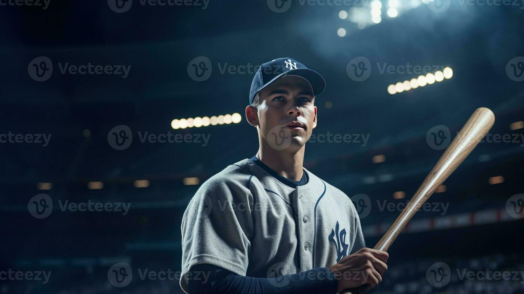 Generative AI, Professional baseball player holding bat on sport stadium photo