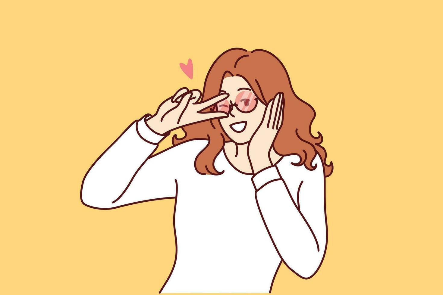 Coquettish woman puts hand to ear and winks, wanting to meet or seduce passerby she likes. Coquettish young girl makes gestures to attract attention of boyfriend and arrange phone call. vector