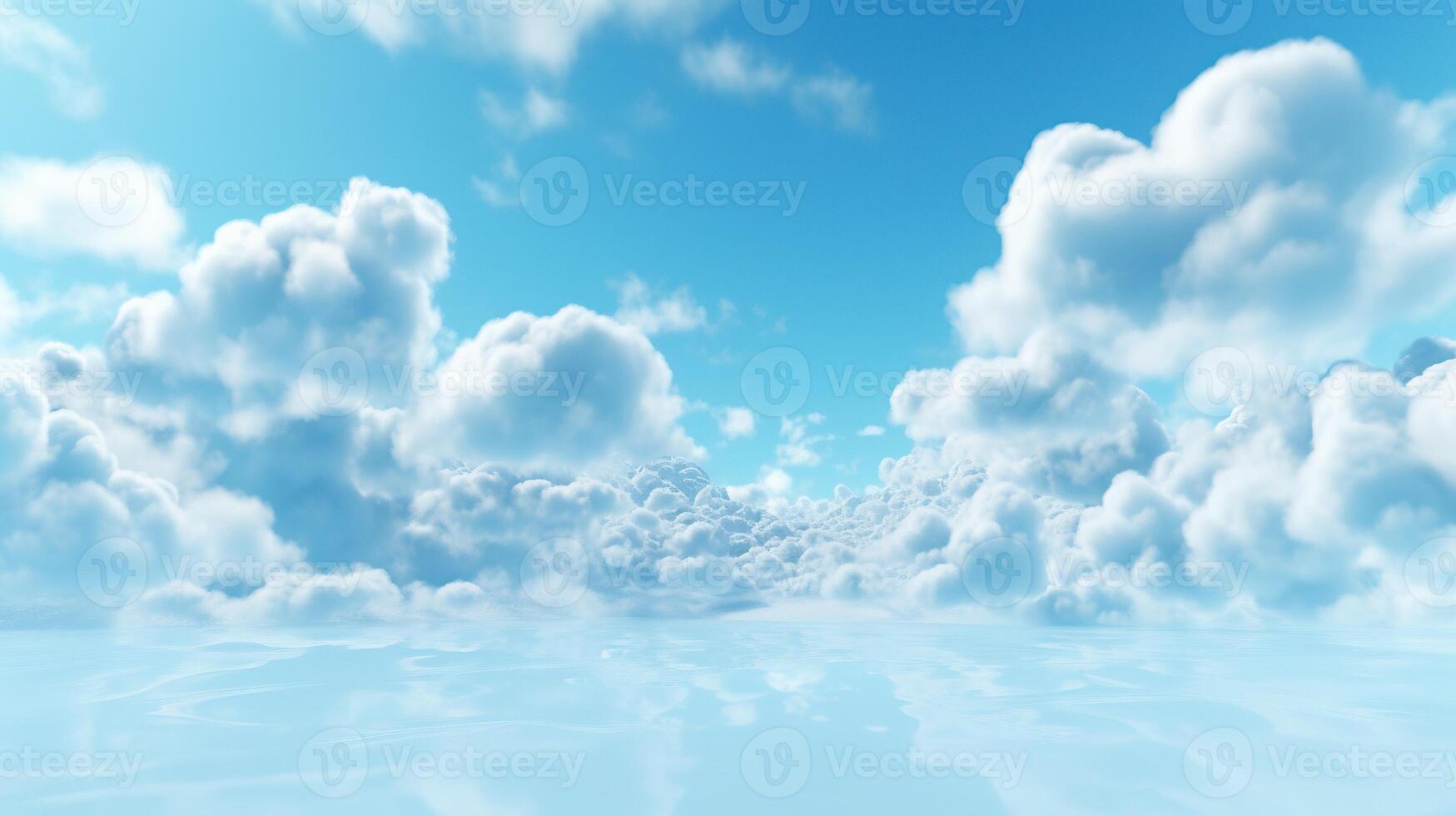 , Blue fantastic 3d clouds on the floor, sky and landscape. Gentle colors and with bright lights. photo