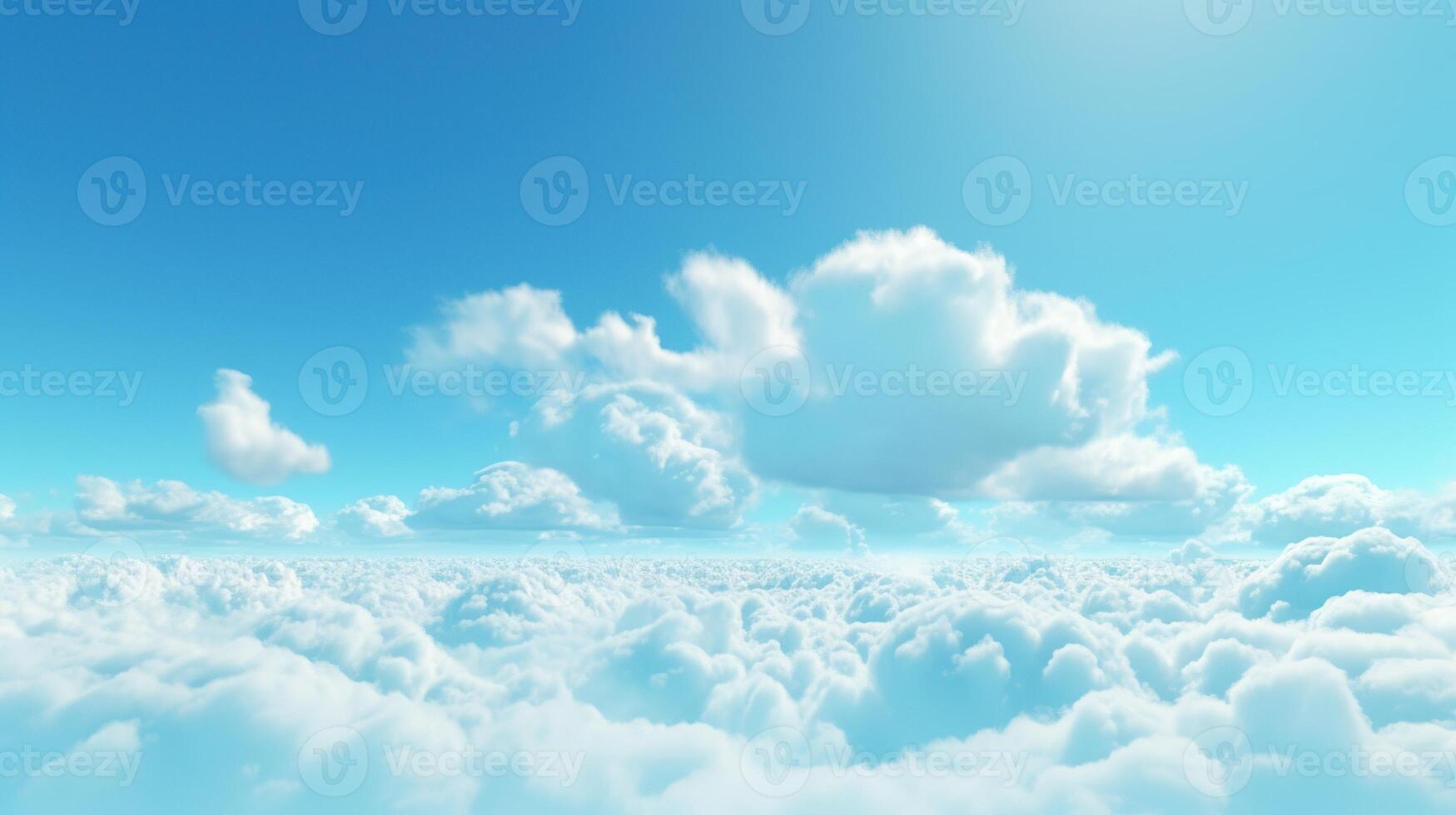 Generative AI, Blue fantastic 3d clouds on the floor, sky and landscape. Gentle colors and with bright lights. photo