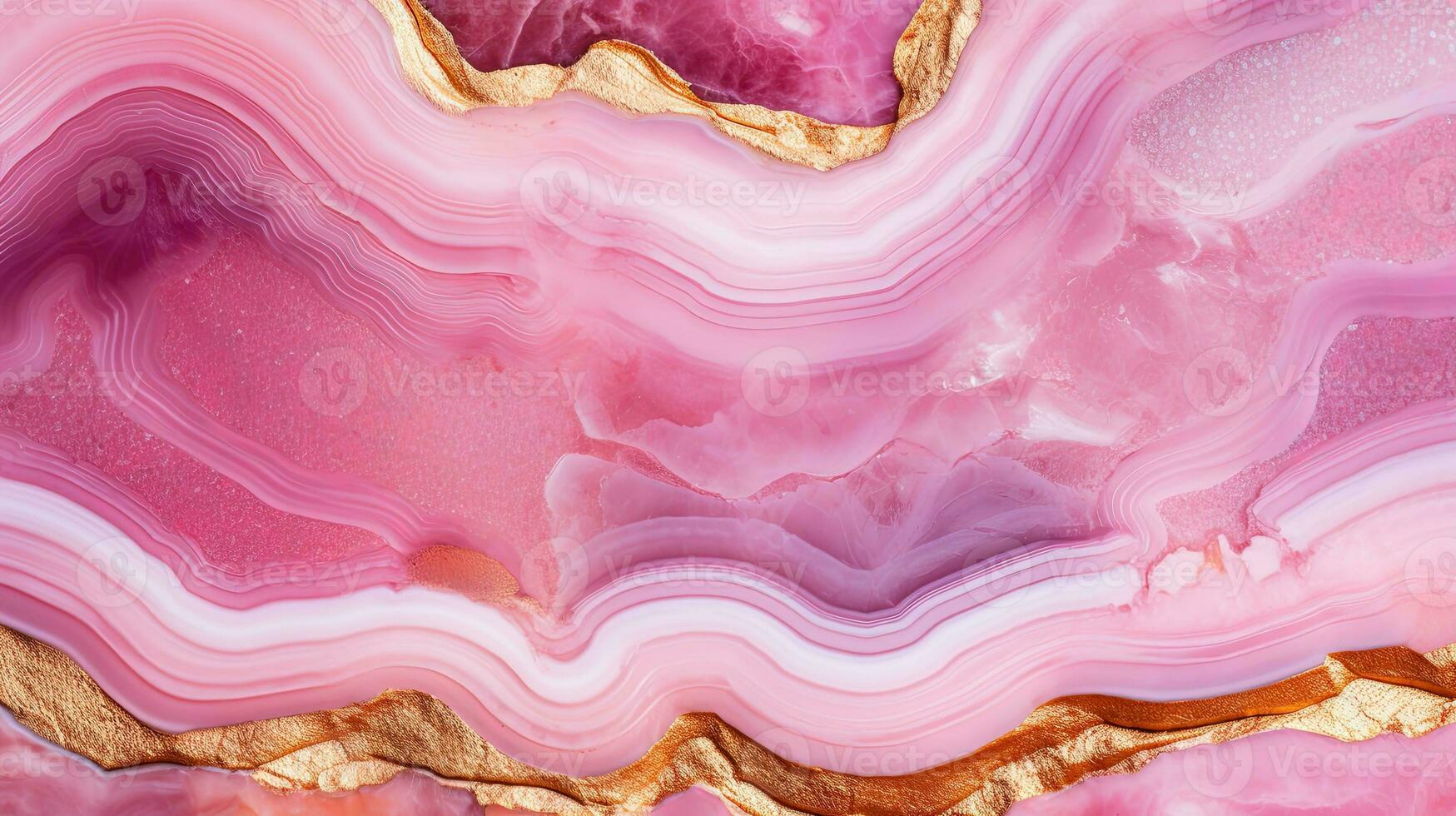 Generative AI, natural volcanic agate stones close-up light pink magenta and golden texture. Wallpaper background, quartz marble, decorative rock pattern photo