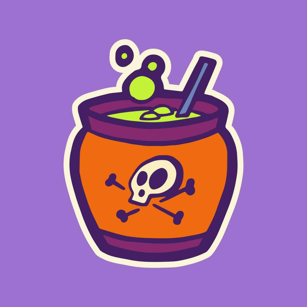 Concept cauldron with poison in flat style for printing and decoration. Vector illustration.