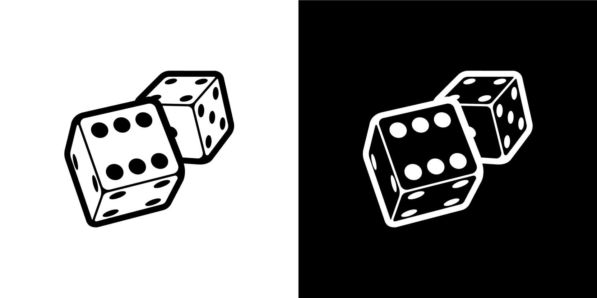 Dice logo on white and black background in isometric style for print and design. Vector