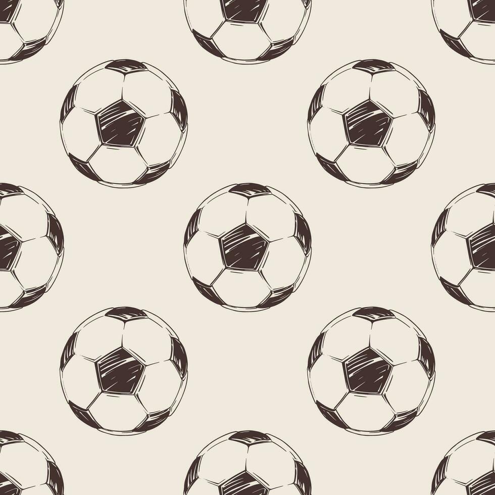 Pattern of soccer balls in hand draw style for print and design. Vector illustration.