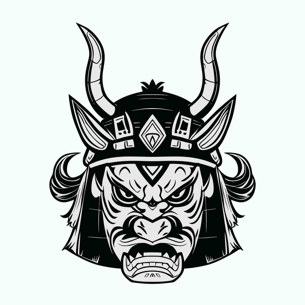 A black and white illustration of a samurai helmet vector