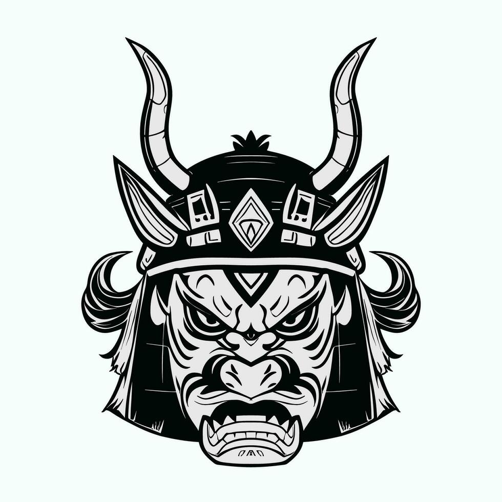 un negro y blanco ilustración de un samurai casco vector