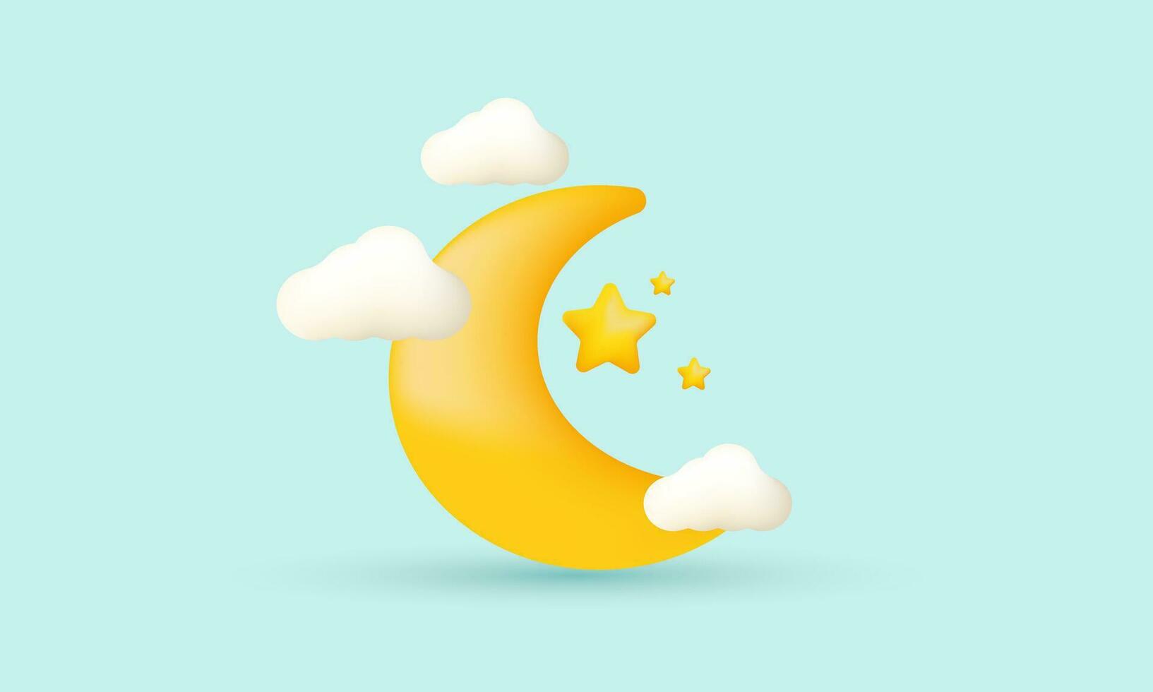 unique 3d style crescent moon cloud star half icon trendy style symbols isolated on background vector