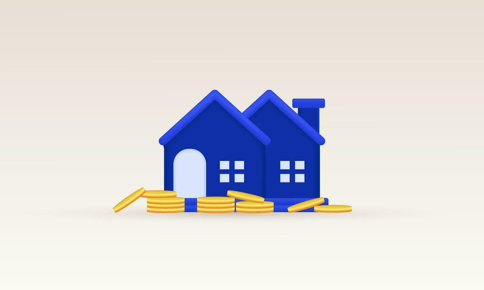 3d cartoon real estate coin stack icon trendy style object symbols isolated on background vector