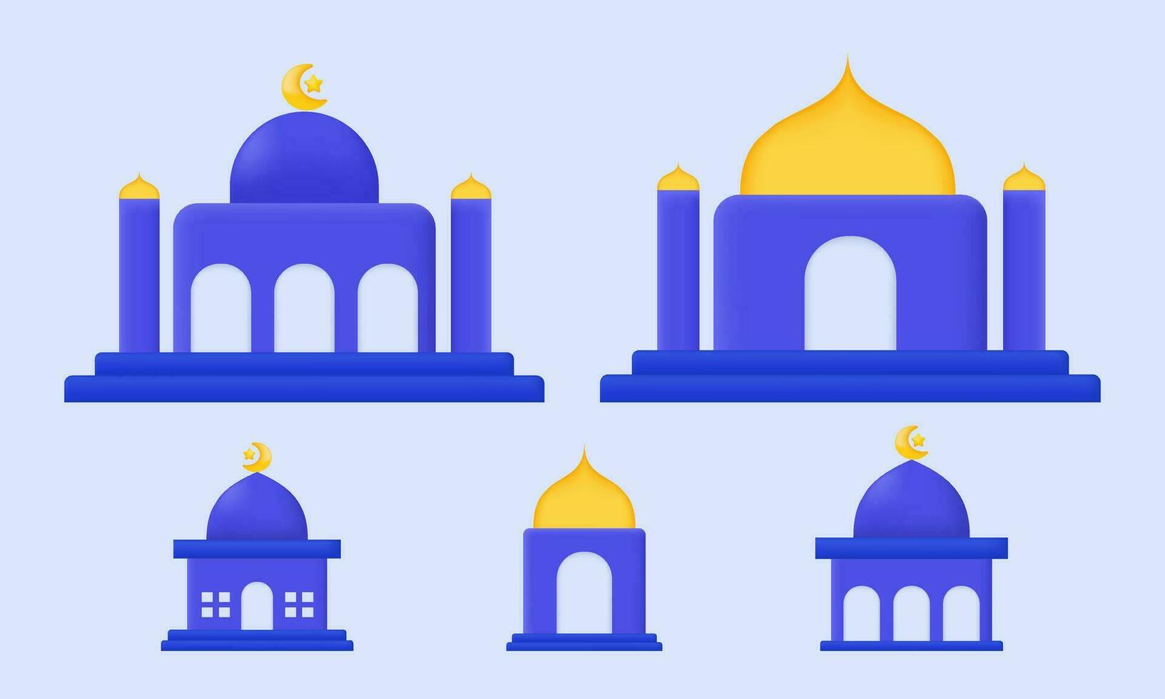 illustration realistic set collection mosque vector icon 3d  symbols isolated on background