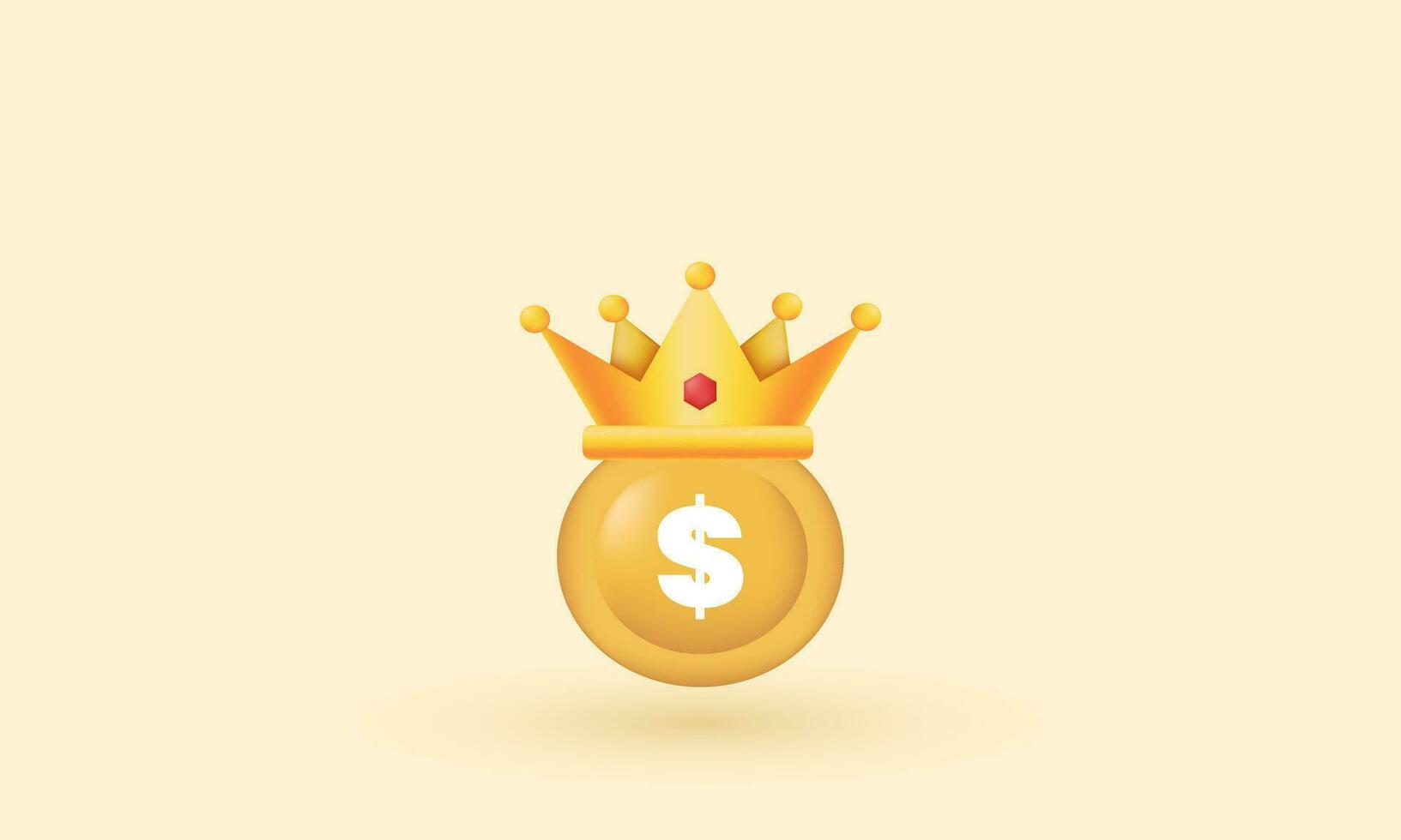 illustration dollar coin crown gold american vector icon 3d  symbols isolated on background