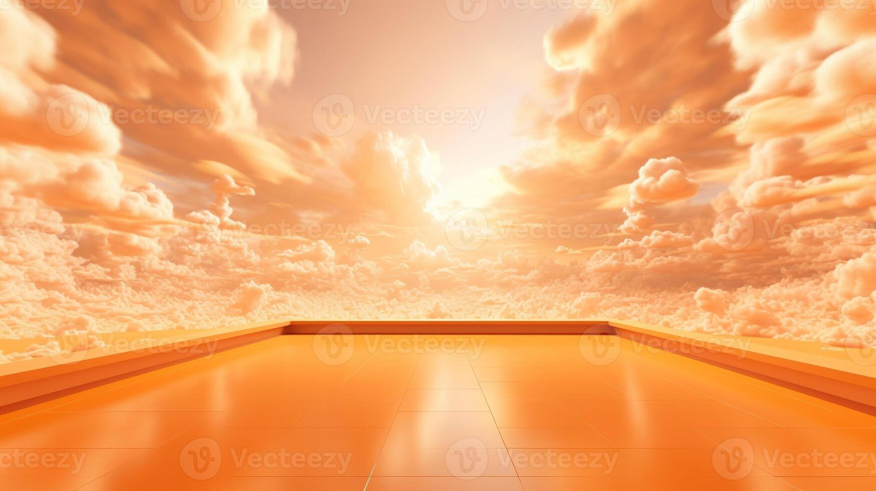 , Light orange, apricot color fantastic 3d clouds on the floor, sky and landscape. Gentle colors and with bright lights. photo