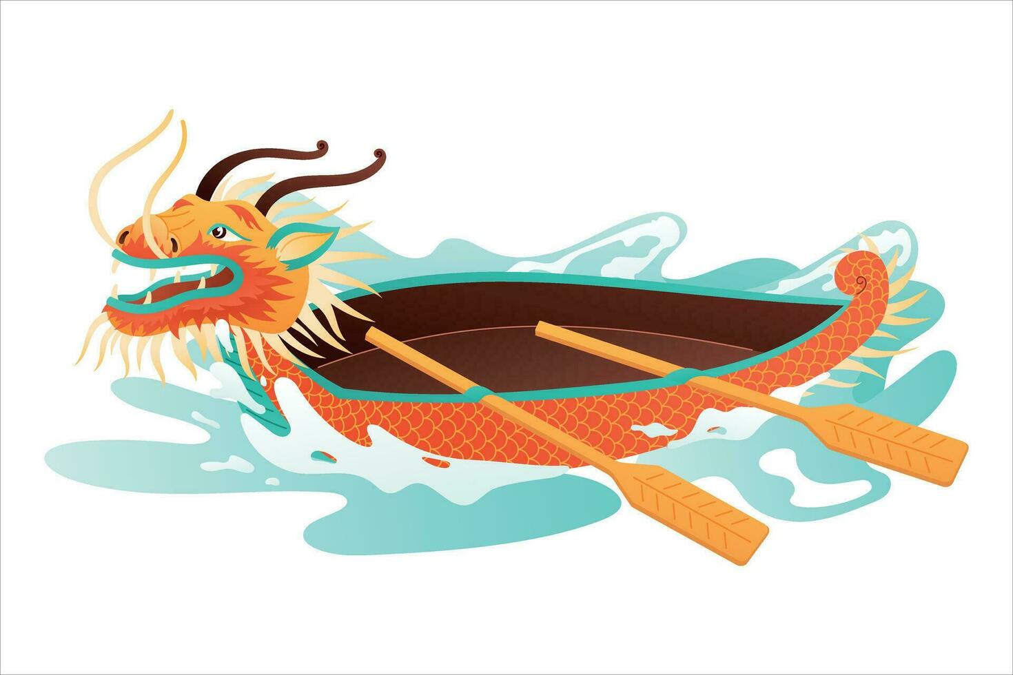 Traditional Chinese dragon head boat. Vector isolated cartoon asian water transport.