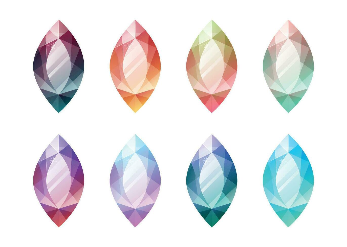 Set of vector isolated gems of different colors. Cartoon diamond
