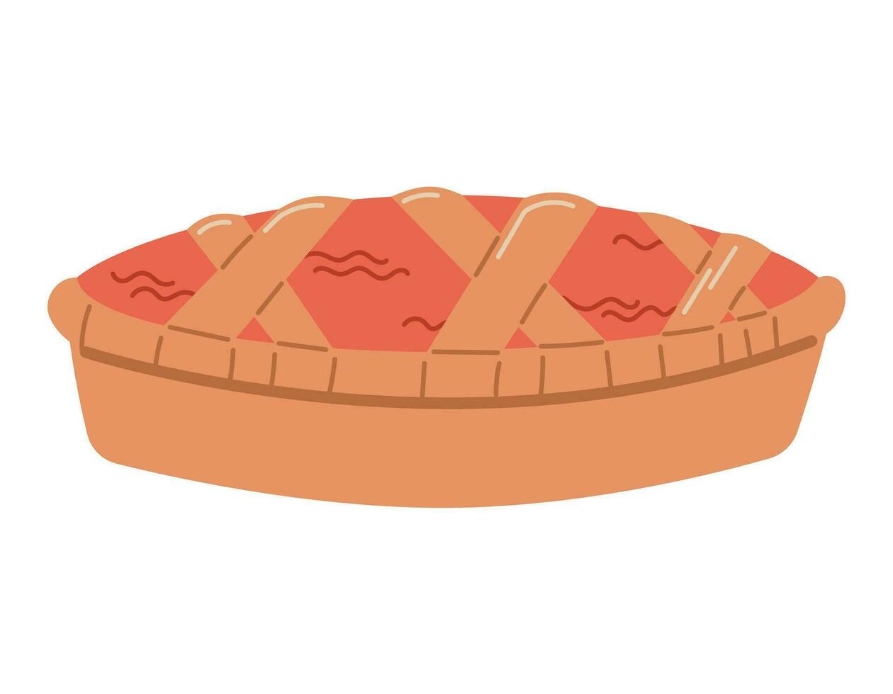 Homemade cake, apple or berry pie, vector isolated flat illustration.