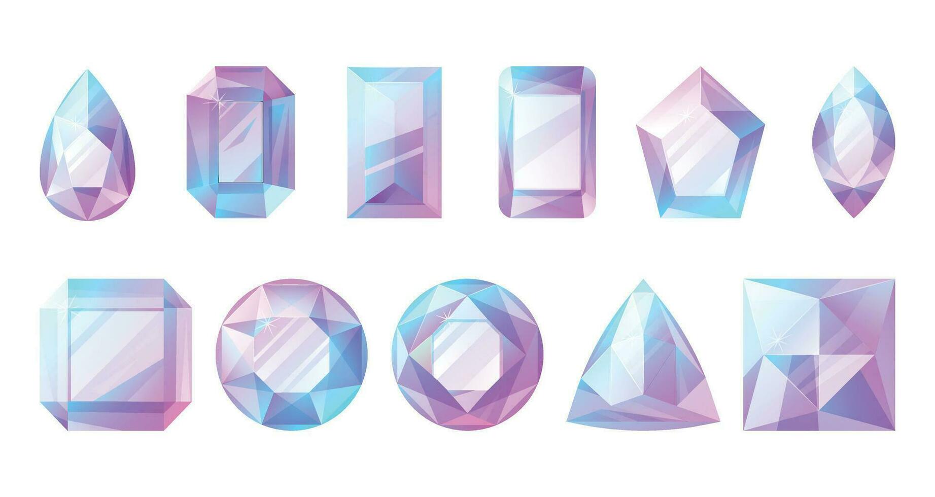 facetado azul y rosado brillante piedras preciosas de varios formas conjunto de vector dibujos animados diamantes, joyas.