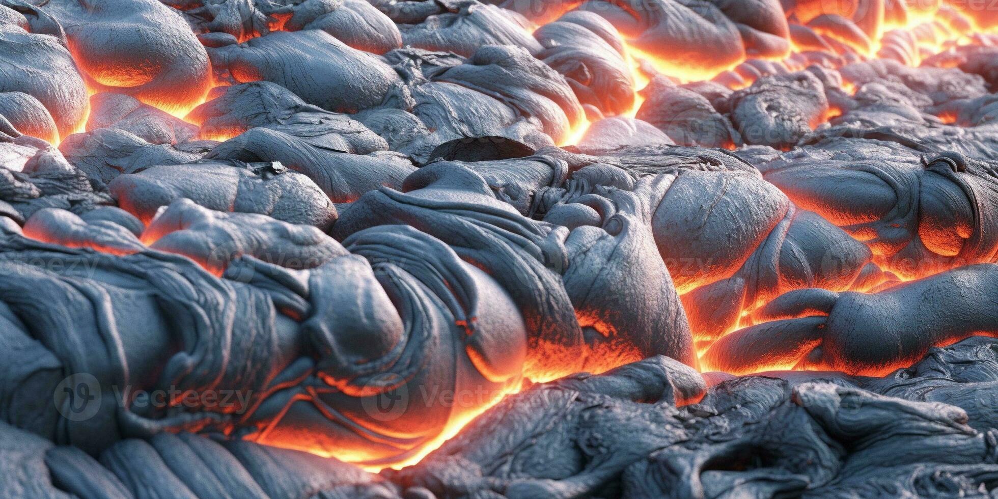 Generative AI, detailed close-up hot white and grey lava flow, magma texture of volcanic background. photo