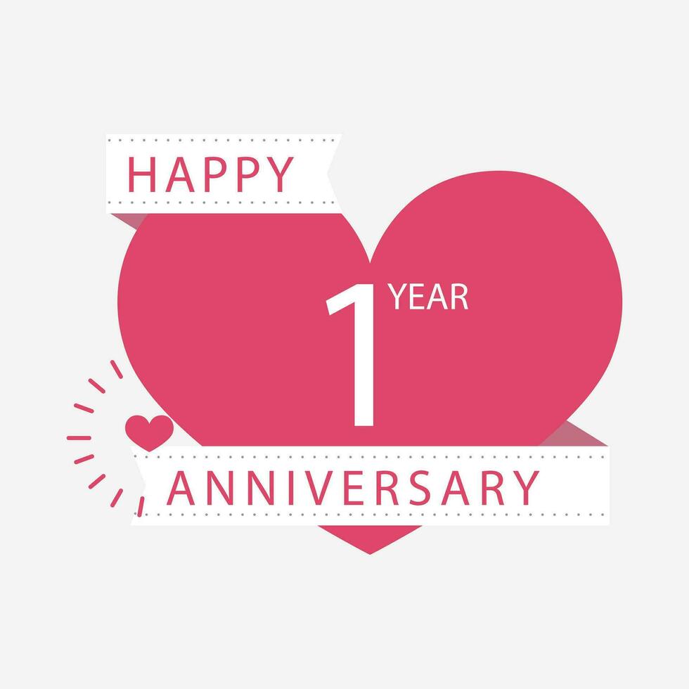 Happy First Year Anniversary Love Celebration Vector