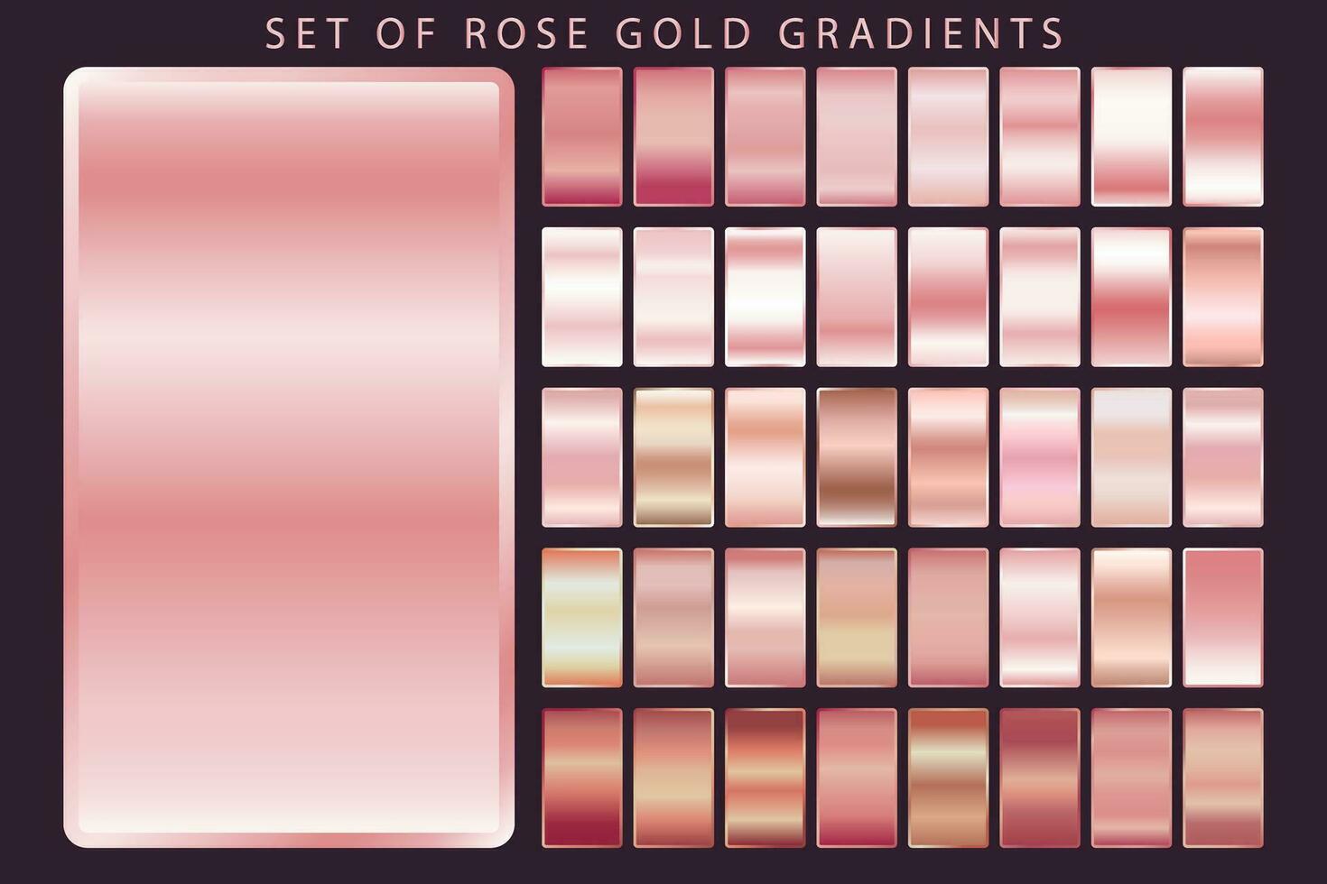 Set of Rose Gold Metallic Gradients Collection Flat Vector