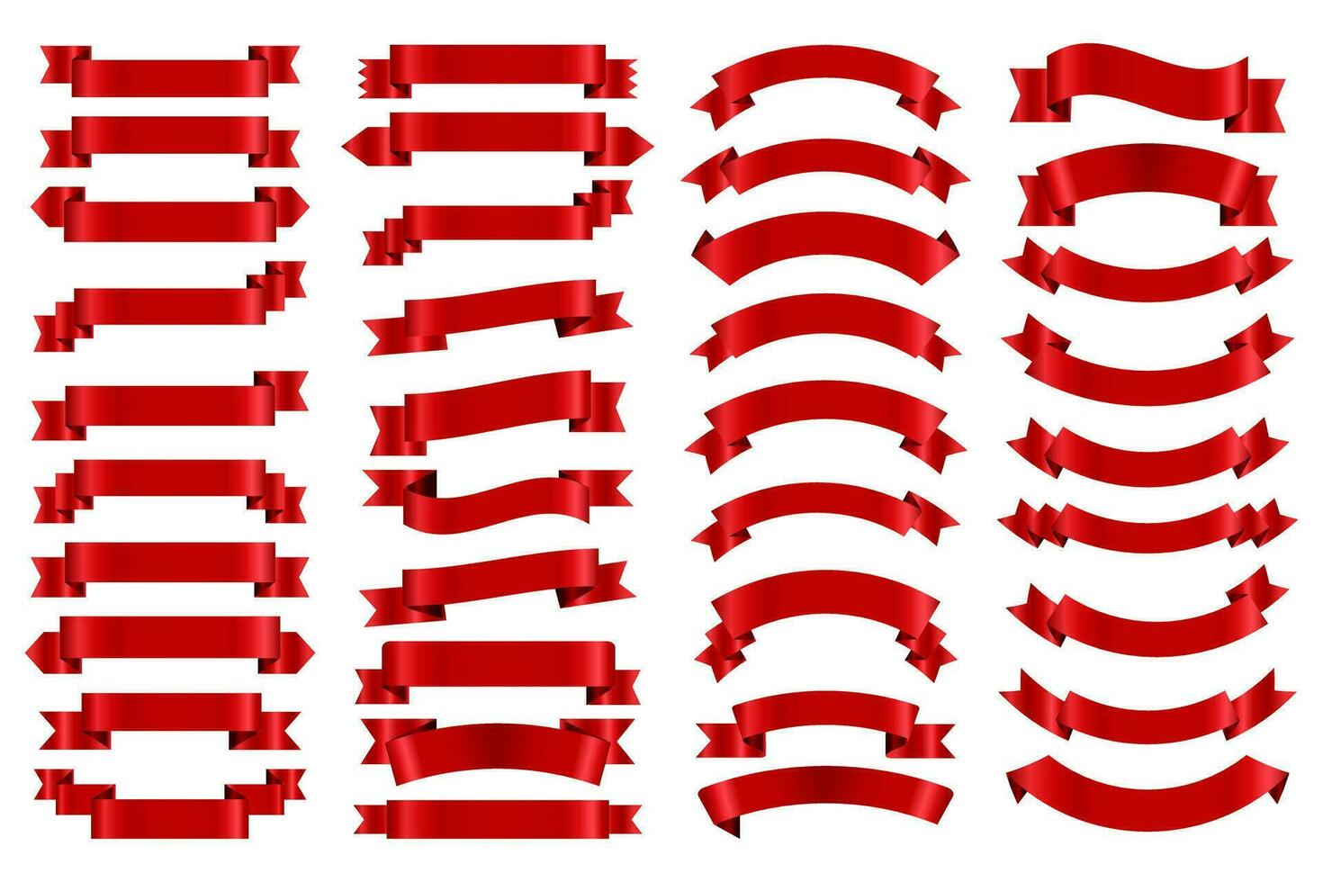 Red Ribbon Collection Flat Vector. Waving Ribbon Banners Set Vector. vector