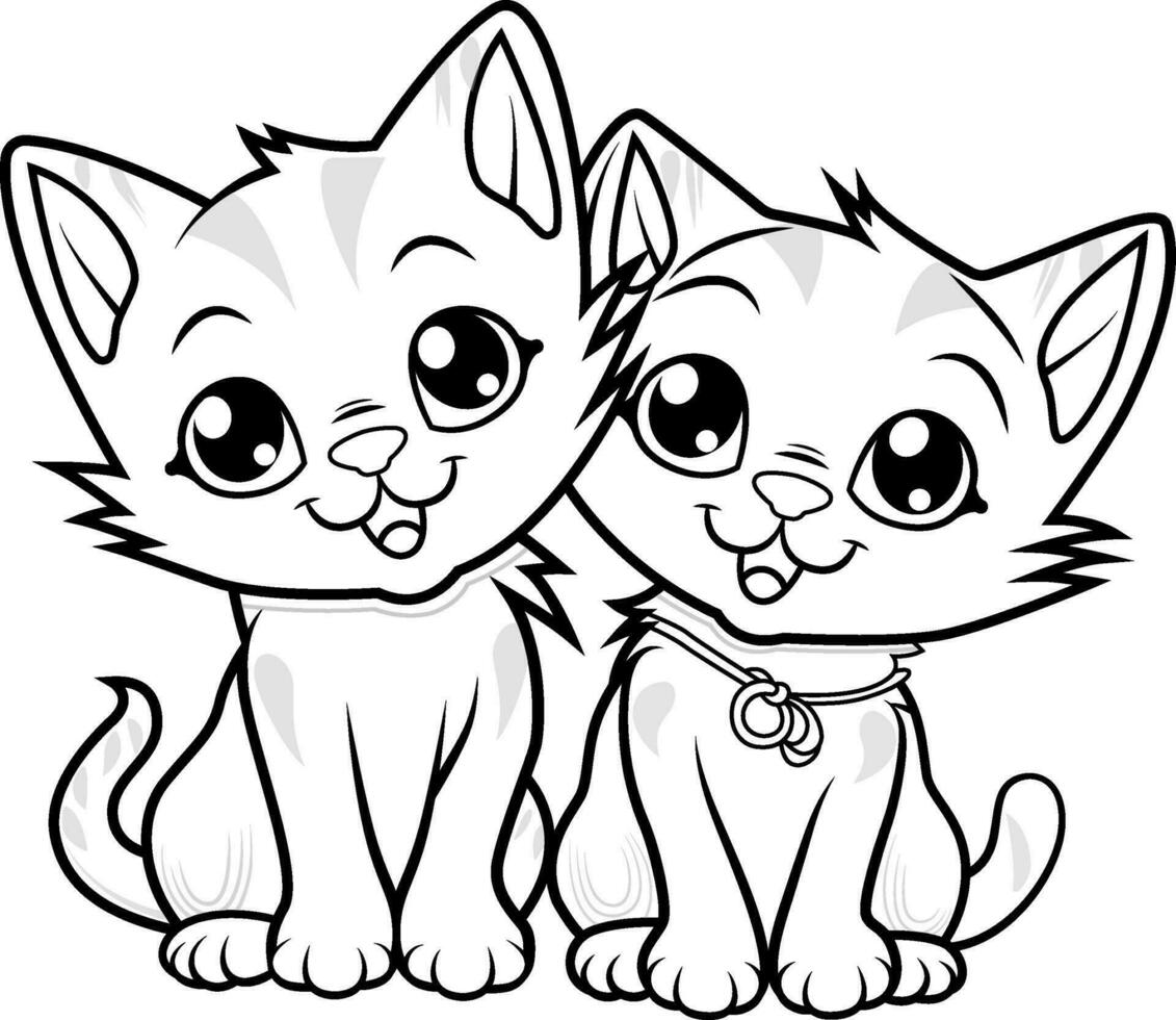 A black and white drawing of a couple cat vector