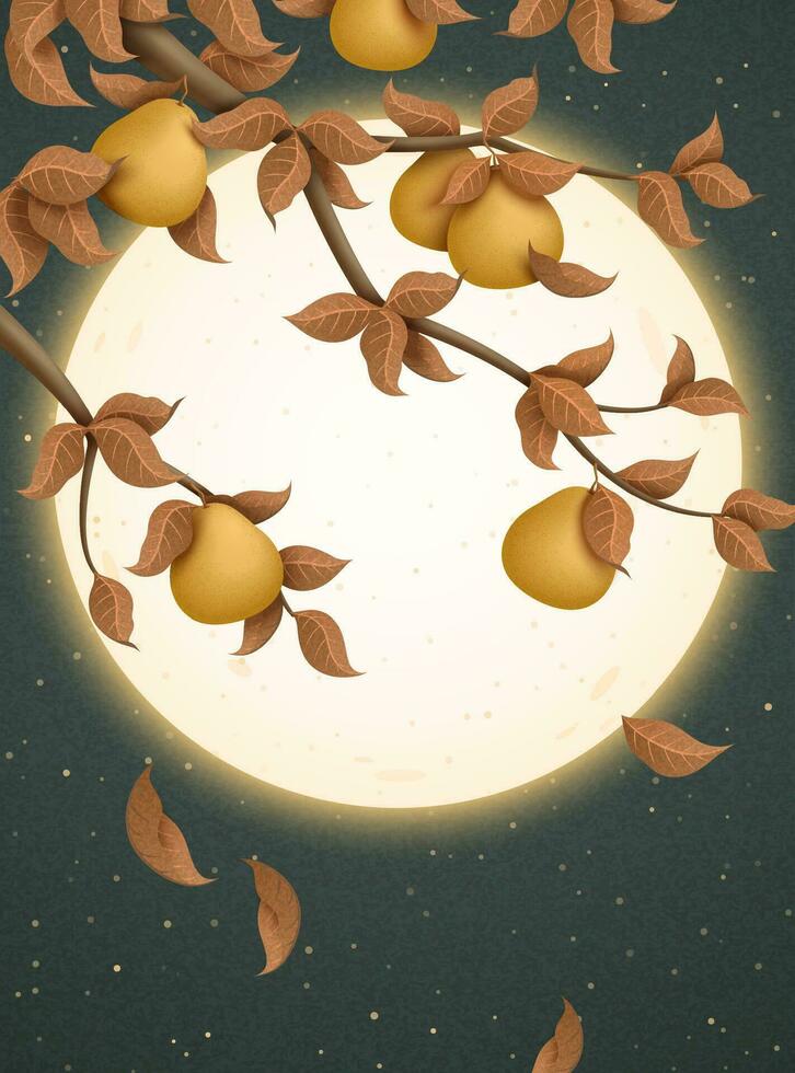 Mid autumn festival illustration with attracting full moon and pomelo trees vector