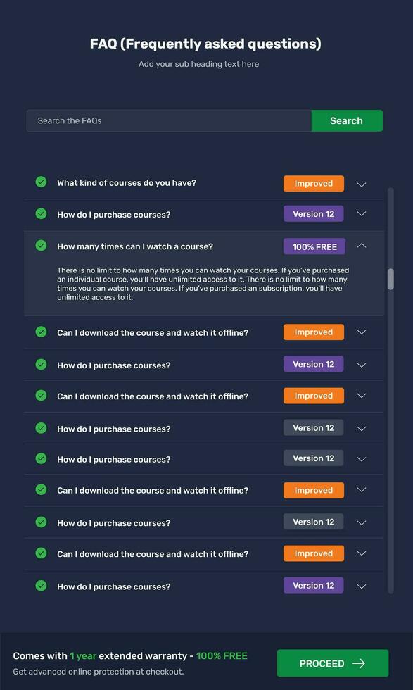 FAQ, frequently asked questions on any topic and answers to them. Template for website, social media, brochure. Question, answer layout in expand collapse accordion style for education and business. vector