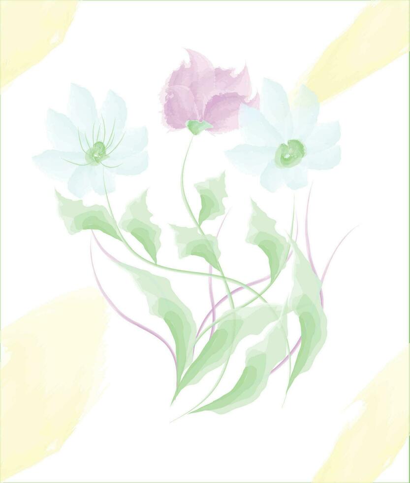 vector watercolor flower collection with leaves