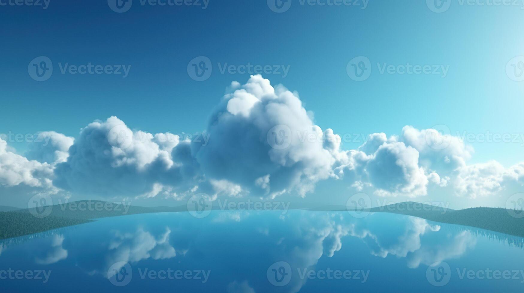 , Blue fantastic 3d clouds on the floor, sky and landscape. Gentle colors and with bright lights. photo