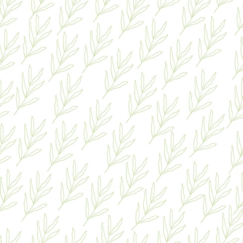 seamless botanical line leaf pattern on background vector