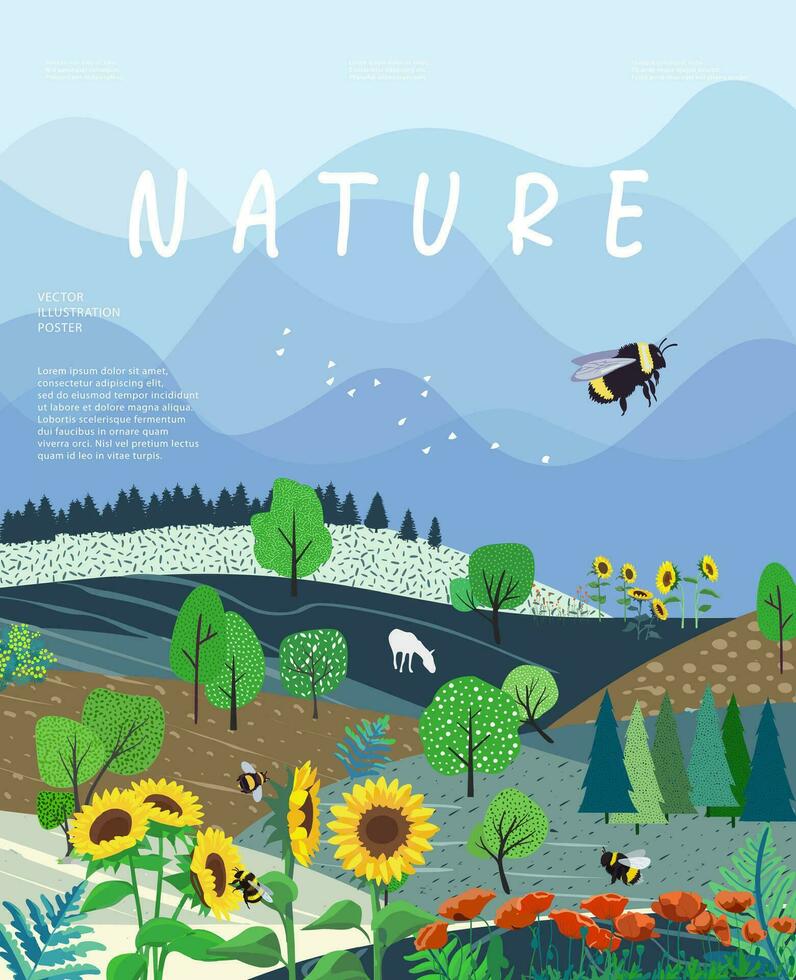 Nature and landscape, contemporary artistic poster. vector