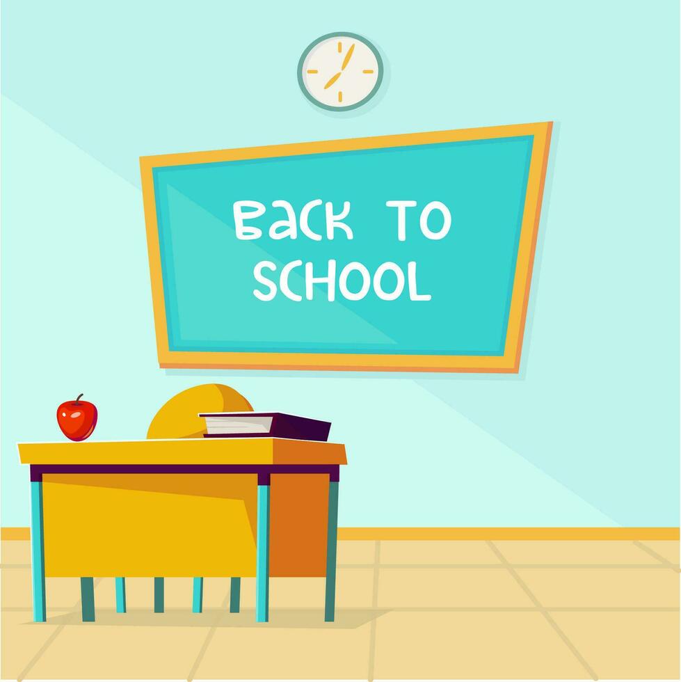 Back to school vector flat illustration with classroom, desk and table