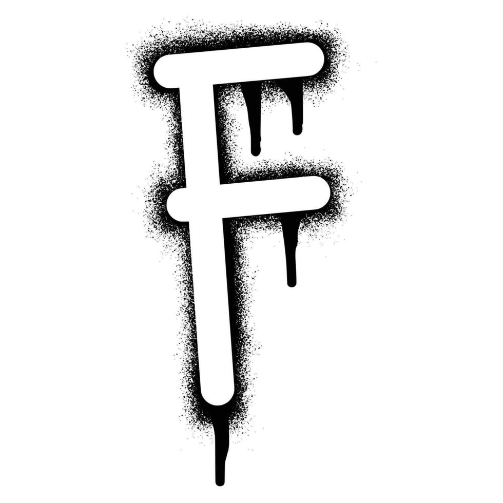 Alphabet letter F stencil graffiti with black spray paint vector