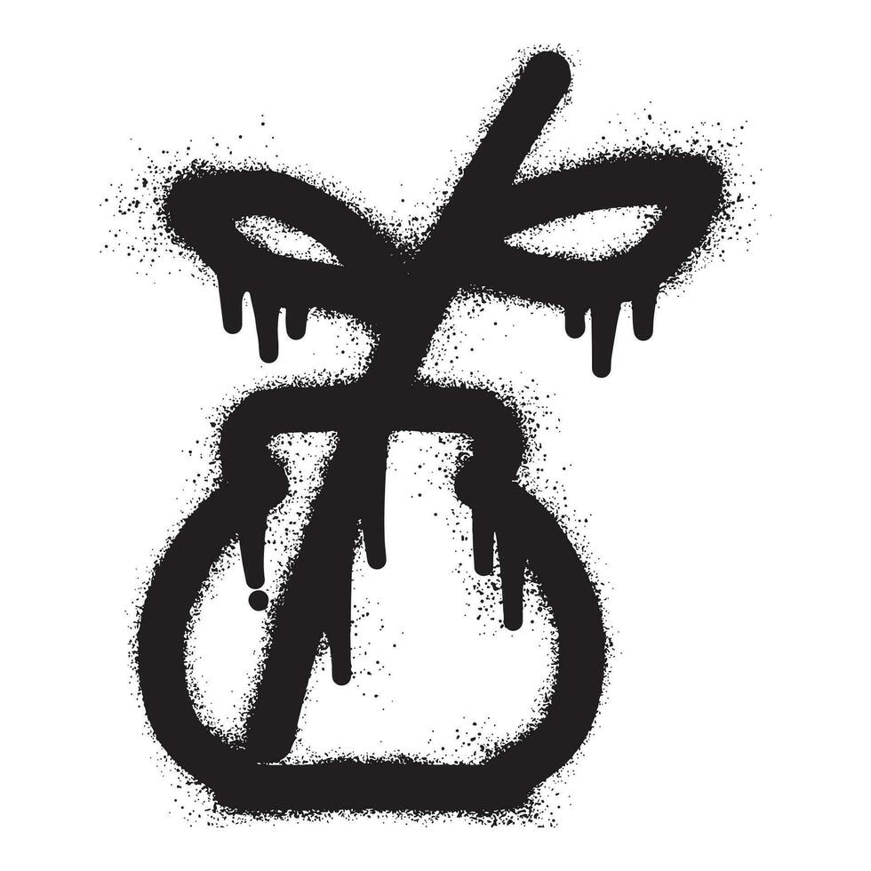 Flower vase icon graffiti with black spray paint vector