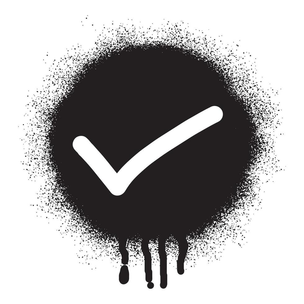 Check mark icon graffiti with black spray paint vector