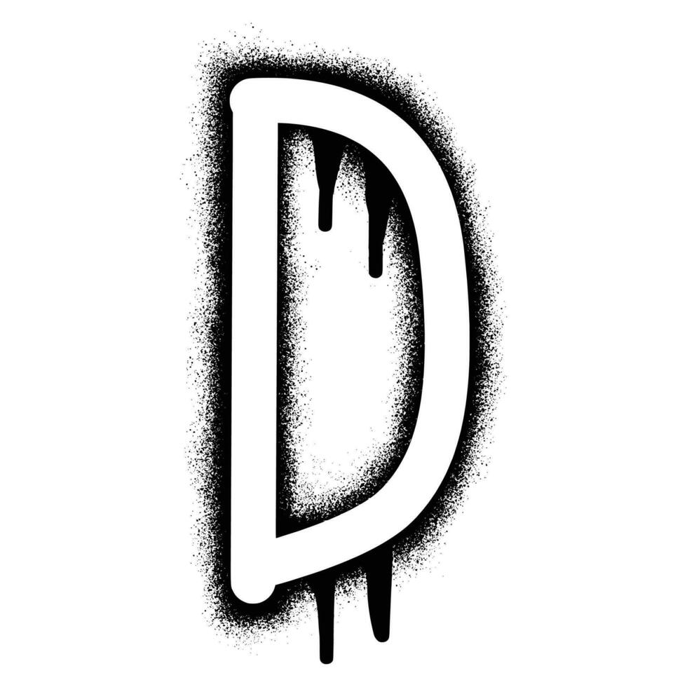 Alphabet letter D stencil graffiti with black spray paint vector