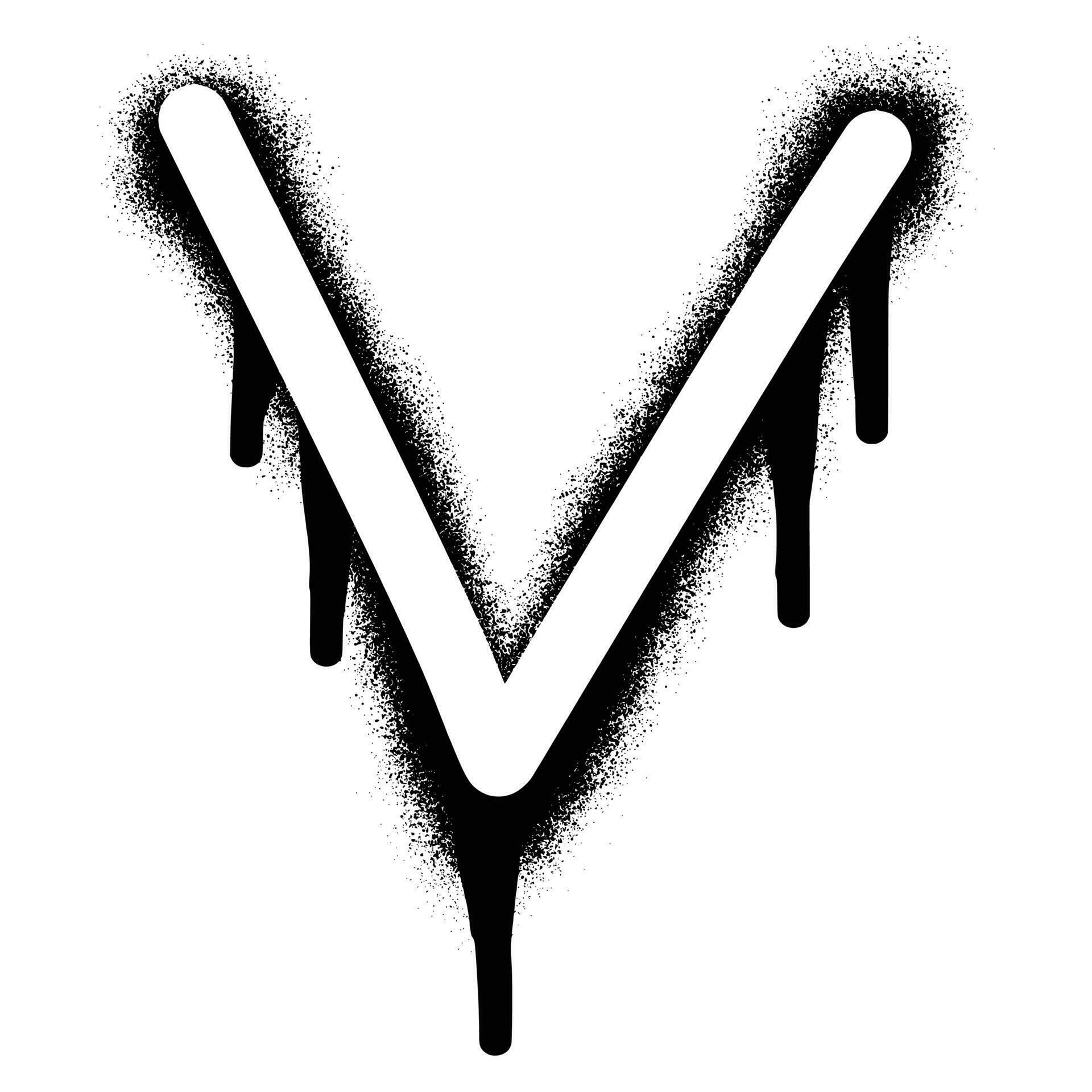 Alphabet letter V stencil graffiti with black spray paint 26762217