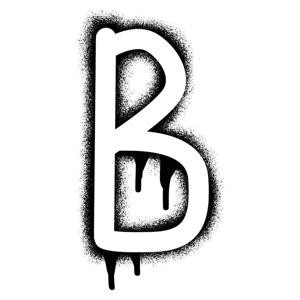 Alphabet letter B stencil graffiti with black spray paint vector