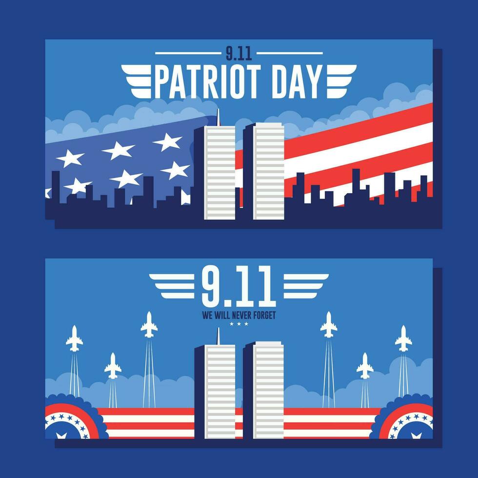 9 11 patriot day flat horizontal banner background template vector