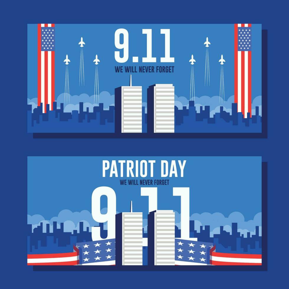 9 11 patriot day flat horizontal banner background template vector