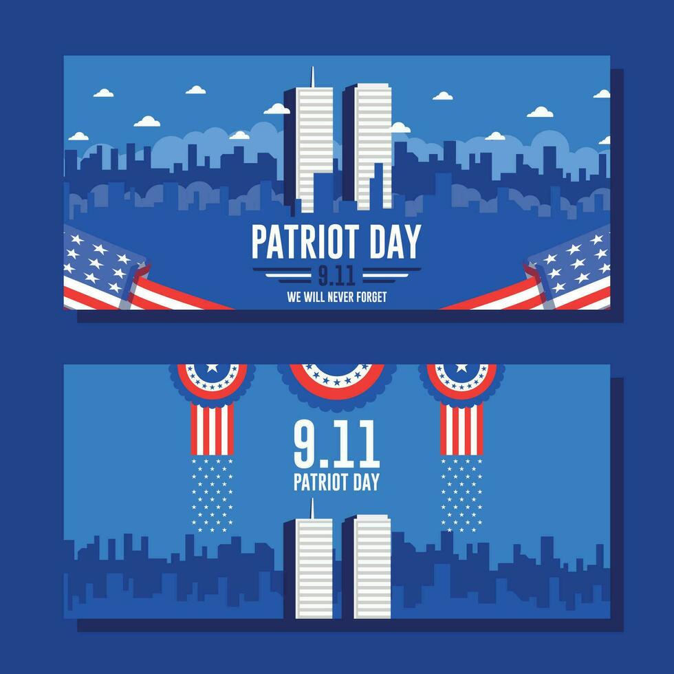 9 11 patriot day flat horizontal banner background template vector